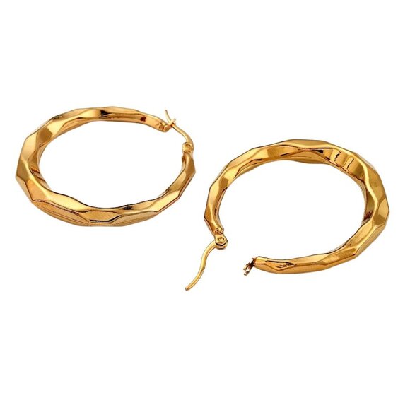 1 1/2 Inch 42mm Hoop Gold Tone Pierced Post Earrings - Picture 4 of 5